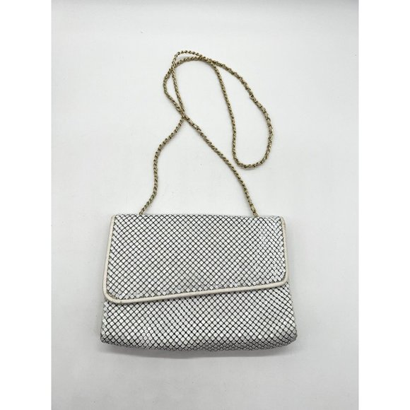 Vintage Bueno Metal Mesh Leather Purse Convertible Clutch White - Picture 1 of 9